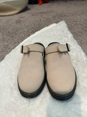 Dr Martens beigeSuede Buckle Clog Mules